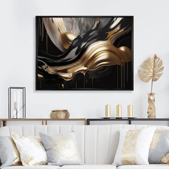 Designart "Gold And Black Captivating Marble Ii" Abstract Marble Framed Wall Decor